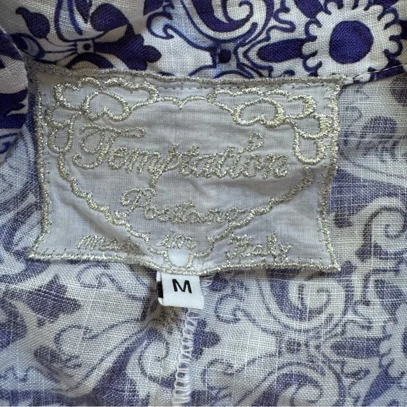 Temptation Positano Ieranto Dress Ceramica Blue Linen Size Medium - Picture 3 of 13